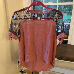 Faded red, sheer top